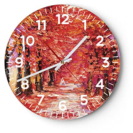 Modern Wanduhr Herbst Park Allee 30x30cm Rund Klein Wand Uhr Glas Analog Zimmeruhren Küche Büro Wohnzimmer Glasuhr Wall Clock Dekoration Design Wanddekoration Küchenuhr C4AR30x30-4292