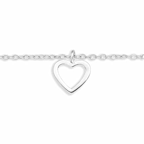 Monkimau Fußkettchen Silber mit Herz Anhänger aus 925 Sterling Silver Heart Anklet Women Charm Fußkette Damen Schmuck Geschenke für Kinder Mädchen Frauen