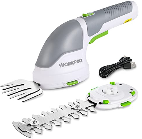 WORKPRO Cordless Grass Shear & Shrubbery Trimmer - 2 in 1 Handheld Hedge Trimmer Electric Grass Trimmer Hedge Shears/Grass Cutter Rechargeable Lithium-Ion Battery and Type-C Cable Included (White)