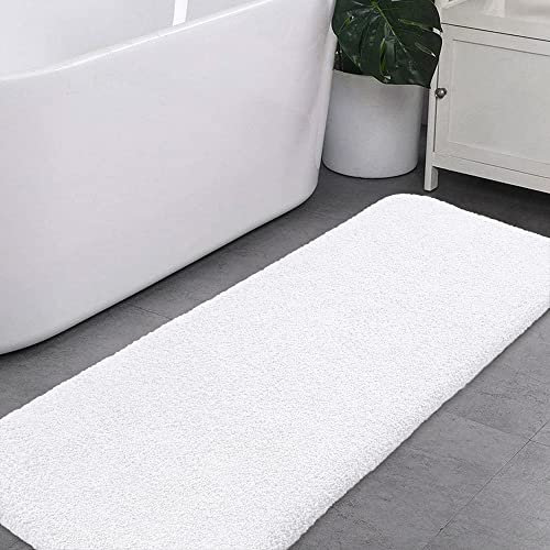 VANZAVANZU Badematte rutschfest Badteppich Extra Lange Verdickt Badezimmerteppich Weich Badeteppich Flauschige Mikrofaser Badvorleger Badläufer, Supersaugfähig, Maschinenwaschbar - 50 x 178cm (Weiß)