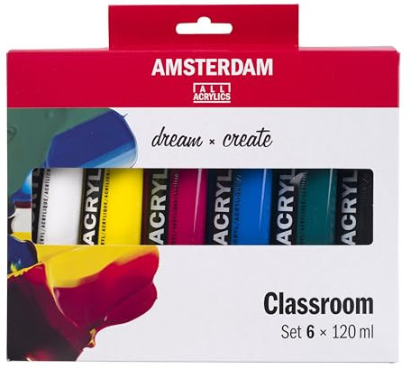 Amsterdam Standard Series Peinture Acrylique | Set de Théorie des Couleurs (6 x 120 ml) | Couleurs Primaires + Vert, Noir & Blanc