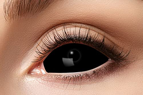 Eyecatcher - Sclera Kontaktlinse Black mit Sehstärke, 1 Stück 6-Monatslinse weich, Sehhilfe, farbige Linse für Halloween und Karneval