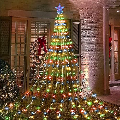 Acxilexy 2M*9 Luci Albero di Natale Led con Stella, 198 LEDs USB Luci Natalizie con 8 Modalita, Luci Natalizie da Impermeabile, Telecomando, Luci di Natale per Decorazioni Albero di Natale
