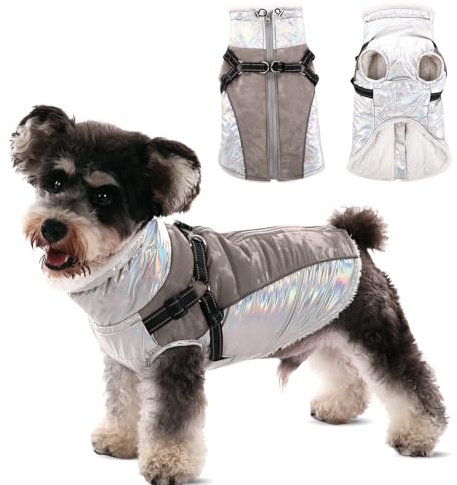 CITÉTOILE Hundemantel Winter,Warmer Hundemantel mit Geschirr, Wasser & Winddichte Reflektierender Wintermantel Hund, Hundejacke mit Reißverschluss und Stehkragen für Grosse Hunde, L
