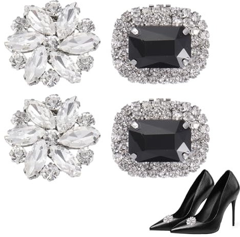 ORUZA 4 Stück Kristall Schuhclips, Silbrig Strass Schuh Clips, 2 Stile Metall Schuhclips, Kann Zerlegen Schuh Dekorative Accessoires für Hochzeit Braut Party Schuhdekoration Damen Heels