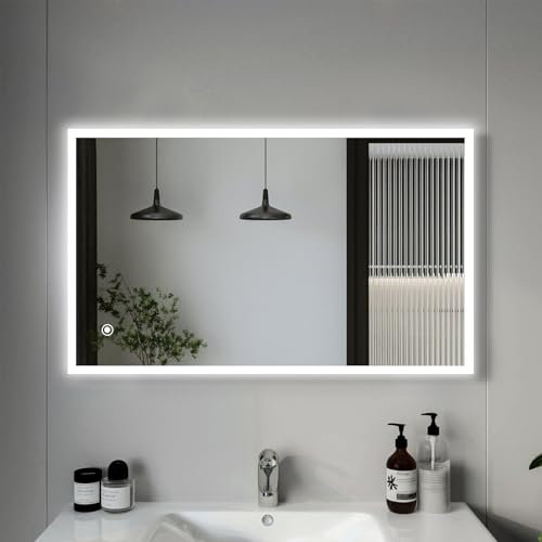Youyijia LED Badspiegel mit Beleuchtung, 100x60cm Wandspiegel Badezimmerspiegel mit Touch-Schalter Kaltweiß 6000K Energiesparend Lichtspiegel