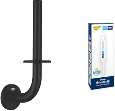Lot de GROHE Start Réserve Papier Toilette, Noir Mat, 411862430 + Kit colle QuickGlue A1, 41127000