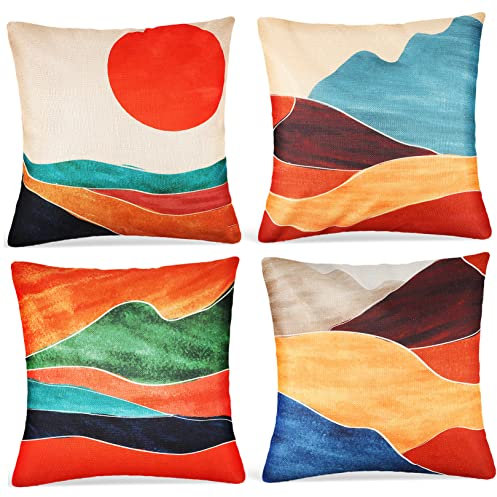 Supvox 4 Stück Kissenbezug Mit Sonnenaufgang Couchkissenbezüge Ballon Vintage-dekor Kissenbezug Für Die Dekoration Karneval-Stirnband Wohnkultur Quadratische Matte Flachs Draussen