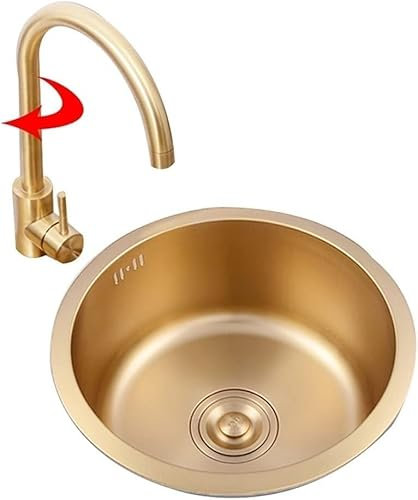 CATANK Küchenspülen, goldene runde Waschbecken, Badezimmer-Waschbecken, Edelstahl, goldenes eingebettetes kleines Waschbecken, Einzelwaschbecken unter dem Aufsatzwaschbecken (Farbe: Golde