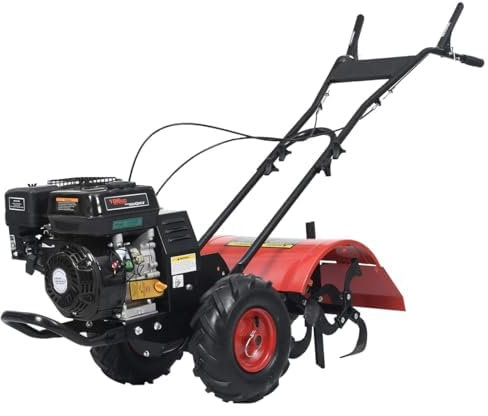 Tidyard Benzin-Gartenfräse Motorhacke Kultivator Bodenhacke Bodenfräse Fräse Hacke Ackerfräse Motoreinachser Motorhacke 170 x 50,5 x (100-130) cm (L x B x H) Mit 196-cm³-Benzinmotor,12 Messern,6,5 PS
