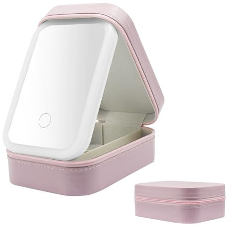 Horuili® Trousse de Maquillage avec Miroir, Trousse de Maquillage avec Miroir éclairé, 3 Couleurs de lumière LED, Trousse de Maquillage Portable, Trousse de Maquillage de Voyage, Rechargeable USB