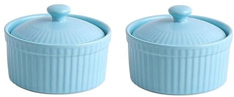 UIOPPOI 2 pirottini in Ceramica con Coperchio, pirottini in Porcellana da 114 ml e Piatti per soufflé, Ciotole per Snack, pirottini Piccoli per pirottini per Crème brulée, Adatti al Forno a microonde
