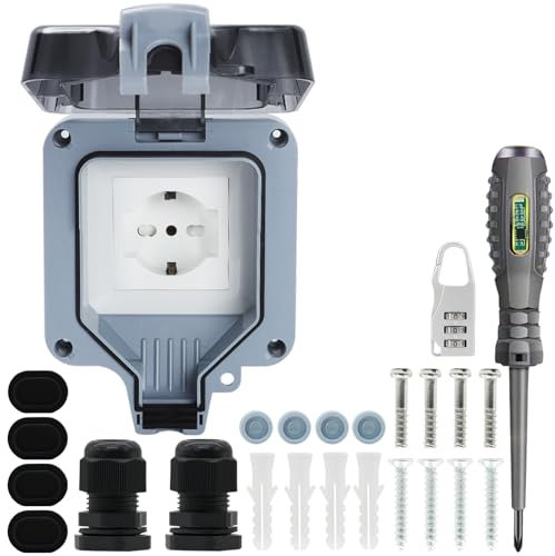 Prese da esterno prese impermeabile IP66 1 canale con interruttore, prese da parete per ambienti umidi contatto di protezione da parete prese da giardino resistente alla polvere prese da esterno resis