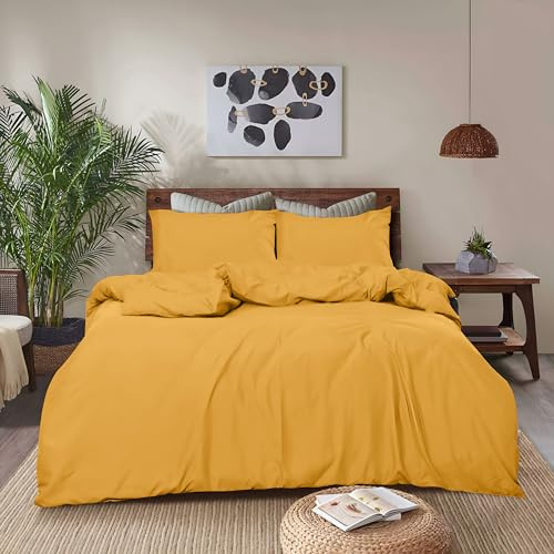 REHAN & CO Duvet Cover Sets – Soft Brushed Microfiber Bedding – Plain Quilt Cover With Pillow Cases (Ochre - Super King)