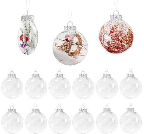 Klare Flache Kunststoff Füllbare Kugeln, 8cm Weihnachtsbaum Kugeln, 12 Stück DIY Weihnachtskugeln für Weihnachten Dekorative (8cm, 12pcs)