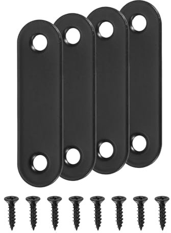sourcing map 4 Set Flat Repair Plates, 0.63 x 2.2 Inch Stainless Steel Flat Straight Brace Bracket Mending Joining Plates with Screws for Fixing Wooden Furniture Corner, Black