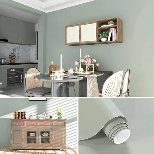 XRUIBZI Plain Light Green Wallpaper 60cmx1000cm Sticky Back Plastic Worktop Vinyl Covering Solid Green Kitchen Contact Paper Self Adhesive Waterproof Wall Paper for Kitchen Countertop Wall
