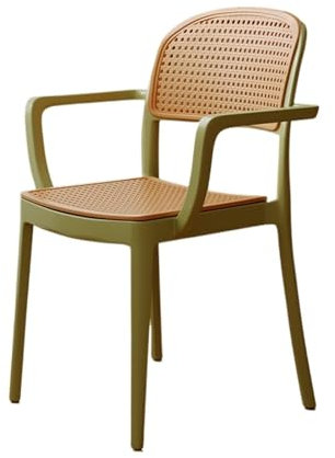 yixinzi-2024 Rattan-Akzentstuhl Indoor-Outdoor-Restaurant-Terrassenstuhl, moderner Rattanstuhl, Allwetter-Bistrostuhl mit Armlehne Sessel(Green)