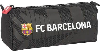 FC Barcelona Black Federmäppchen mit Reißverschluss und Fach, für Kinder, ideal für Kinder im Schulalter, bequem und vielseitig, Qualität und Widerstandsfähigkeit, 21 x 7 x 8 cm, Schwarz, Schwarz,