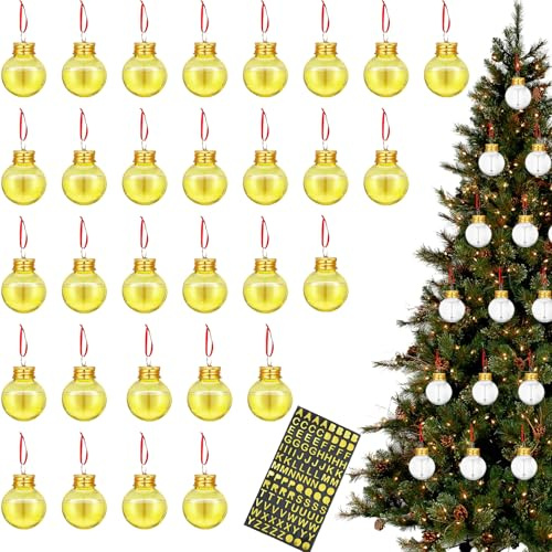 30 Stück Weihnachten Alkohol Bälle Weihnachten befüllbar Alkohol Baumschmuck Wasserflasche Birnen Form Klar Kunststoff Weihnachten Ornamente Anhänger Kugel (Gelb)
