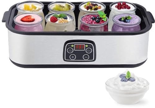 Yaourtière, yaourtière numérique 1400 ML avec 8 Pots, récipients en Verre de 180 ML, Machine à Yaourt avec contrôle de température constante et Affichage LED pour préparer des Desserts Faits Maison