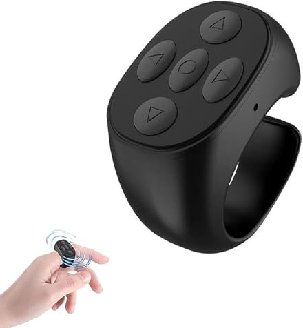 Eznaobo Anneau de télécommande Bluetooth, déclencheur à distance sans fil, télécommande Bluetooth intelligente, défilement de doigt sans fil pour smartphone (noir)