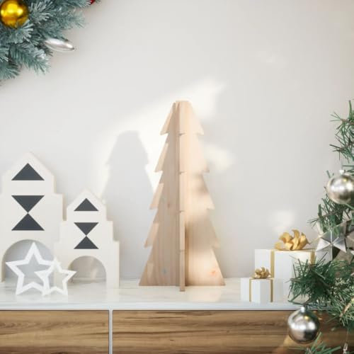 Homgoday Holz Weihnachtsbaum für Dekoration 49cm Massivholz Kiefer Xmas Kiefer Baum mit Metallständer Indoor Outdoor Saisonal Holiday Ornament Dekoration Home Decor