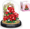 Kit de Blocs de Construction de Fleurs, Ensemble de blocs de construction de Artificielles à Faire Soi même Avec Housse Anti poussière, Bouquet de Fleurs Cadeau pour Adultes Enfants (Res Rose)