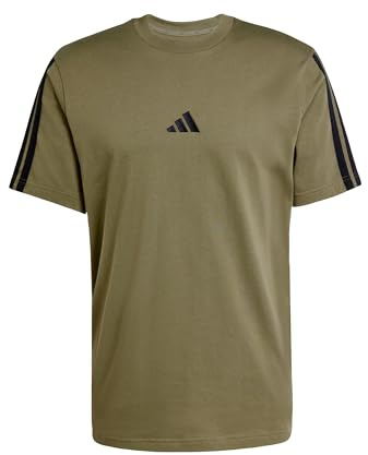 adidas Men's Essentials 3-Streifen Single Jersey T-Shirt Olive Strata/Black L
