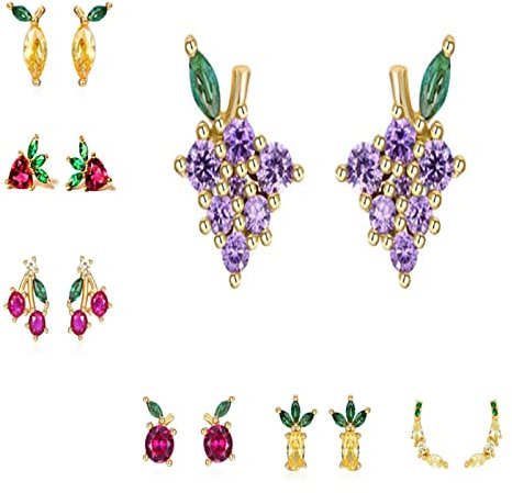 Ohrringe Silber Zirkonia Hängend, Ohrring Stecker Erdbeer für Mädchen Partyschmuck Geschenk