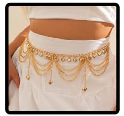 Cubahop Gold Bauchkette Mehrlagige Kette Gürtel Quaste Liebe Kleine Glocke Pailletten Perle Anhänger Taille Schmuck Kleid Bikini Körper Kette für Frauen