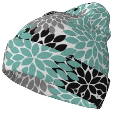 Dahlien-Beanie-Mütze für Damen und Herren, bedruckt, warm, bequem, atmungsaktiv, weich, für draußen, Schwarz, Schwarz , Einheitsgröße