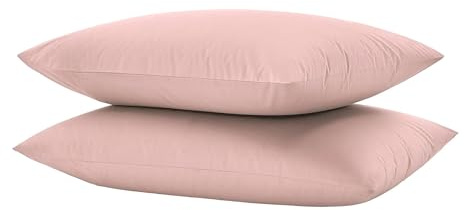 2 federe per cuscino in percalle di puro cotone, misura 50x80cm, 100% MADE IN ITALY (Rosa)
