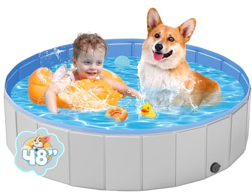 YSJILIDE Tragbarer Hundepool, PVC, Haustier-Schwimmbad, Badewanne, zusammenklappbarer Hundepool, Hartplastikpool für Haustiere zum Schwimmen und Baden (Hellgrau – 119,4 x 30,5 cm)
