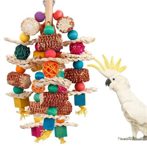 Papageienspielzeug, Kauspielzeug für Vögel, natürliches Holz, Papageienkäfig, Beißspielzeug, Wellensittich, Spielzeug und Zubehör mit natürlichem Maiskolben, Vogelspielzeug für kleine bis mittelgroße