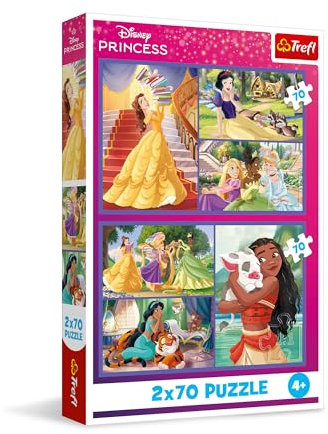 Trefl – 2in1 Puzzle: Disney Princess, Märchentage - 2 x 70 Teile, Set mit Zwei Puzzles für Kinder ab 4 Jahren