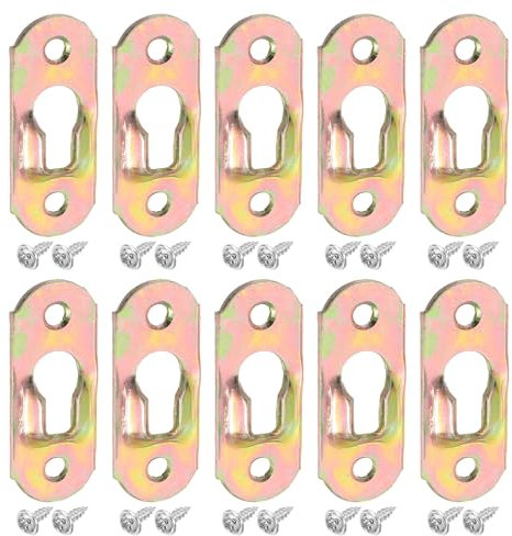 sourcing map 40Pcs Keyhole Picture Frame Hangers, 37x14mm Heavy Duty Metal Keyhole Hangers Plates Metal Hanging Brackets with Screws for Mirrors, Pictures, and Photo Frames, Zinc Yellow