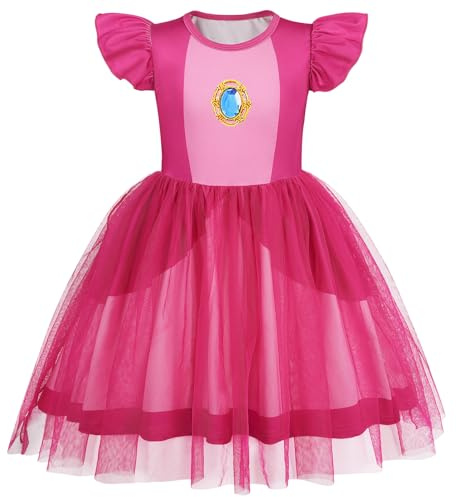 Marendyee Costume de princesse Peach pour fille – Robe pêche avec manches flottantes pour enfants – Costume d'Halloween pour fête costumée – Tenue de costumade de 3 à 4 ans