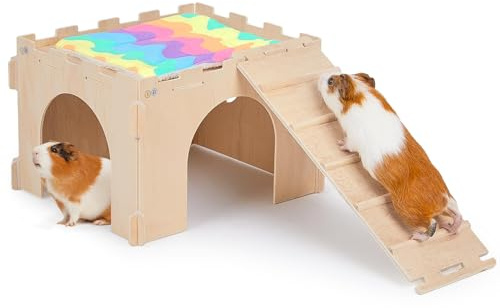 BeBeJoJo Meerschweinchen Versteck Aus Holz,1 Häuser,30x25x20cm,Meerschweinchen Haus Mit Rampe Kaninchenhaus für Kleine Haustiere