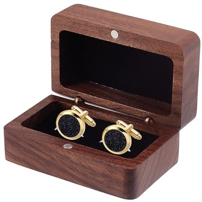 NICENEEDED Caja de gemelos de madera de nogal, escaparate cuadrado pequeño con una sola ranura, organizador de gemelos de madera, caja de exhibición de joyas para ceremonia de aniversario