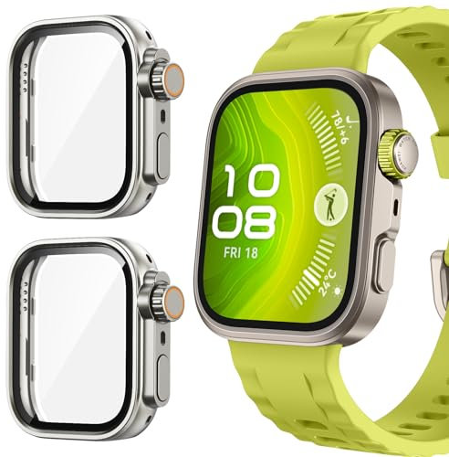 Neitra 2 Pack Screen Protector Case for Huawei Watch Fit 4 PRO,Hard PC Bumper Cover Built-in HD Tempered Glass Screen Protector Shell Cover,Full Coverage Scratchproof Protective Case for Huawei Watch