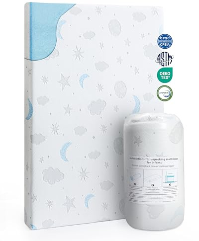 Ganondorf Pack and Play Matratze, 96 x 66 cm, atmungsaktiv, weicher Plüsch-Memory-Schaum, für Babys, Kleinkinder, Reisen, inklusive abnehmbarem, waschbarem Bezug, passend für Laufstall, Playard Pack n