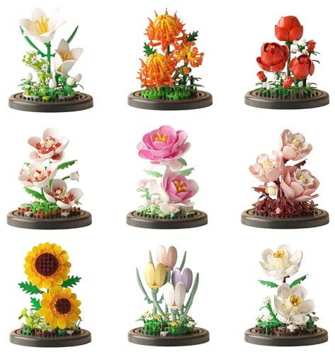 9 Flowers 1500Pcs Mini Building Blocks Set for Adults – Botanical Flower Model Kit with Roses – Micro Toy Building Bricks Set for Room Decor – Unique Valentine’s Gift for Teens and Adults Age 14+