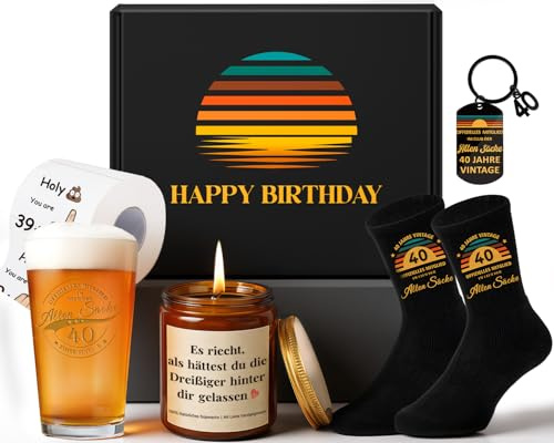 TUZELIYA 40 Geburtstag Geschenke für Männer, Alten Sacke Lustige Geburtstagsgeschenk für Männer Geschenk zum 40 Männergeschenke, Vintage Personalisierte Witziges Geschenkset für Papa, Freund, Kollegen