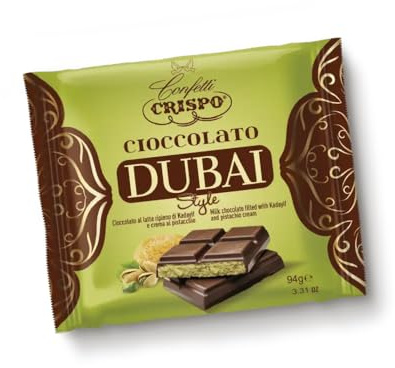 CRISPO Cioccolato Dubai Style, Tavoletta al Latte con Kadayif e Crema al Pistacchio, 96g, Confezione da 24