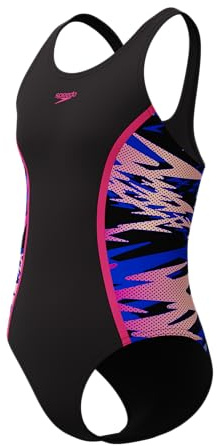 Speedo Hyperboom Splice Muscleback Badeanzug für Mädchen, Anthrazit/Margarita-Rosa