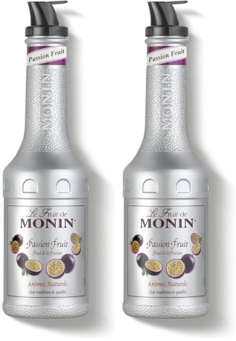 MONIN Passion Fruit Mix Puree 1L for Cocktails and Mocktails. Vegan-Friendly, Allergen-Free, 100% Natural Flavours and Colourings. 2-in-1 Passionfruit Puree and Sugar Syrup Hybrid (Pack of 2)