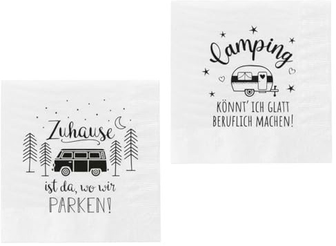 MACOSA CP66855_x2 Servietten Camping 33 cm Set 40 Stk. Schwarz Weiß Tischdeko Papierservietten Einweg-Servietten Papier Partyservietten Dekoservietten Tischservietten Mundtuch