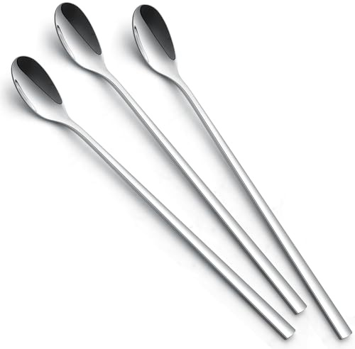 AOOSY Set di cucchiai per latte macchiato, 3 pezzi, manico lungo 22,5 cm, cucchiaio lungo in acciaio inox, ideale per caffè freddo, tè freddo, frappè, gelato