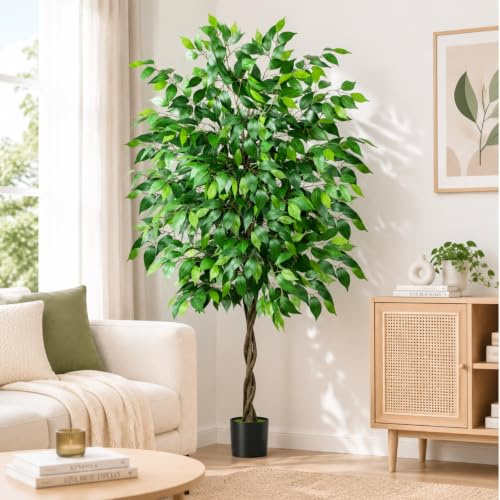 Fairblo 6 FT Artificial Ficus Tree Large Faux Ficus Plants Indoor Fake Tree | Tall Artificial Plants with Pot Silk Faux Tree with 798 Leaves Fake Floor Plant in Pot for Living Room Bedroom Office Balcony